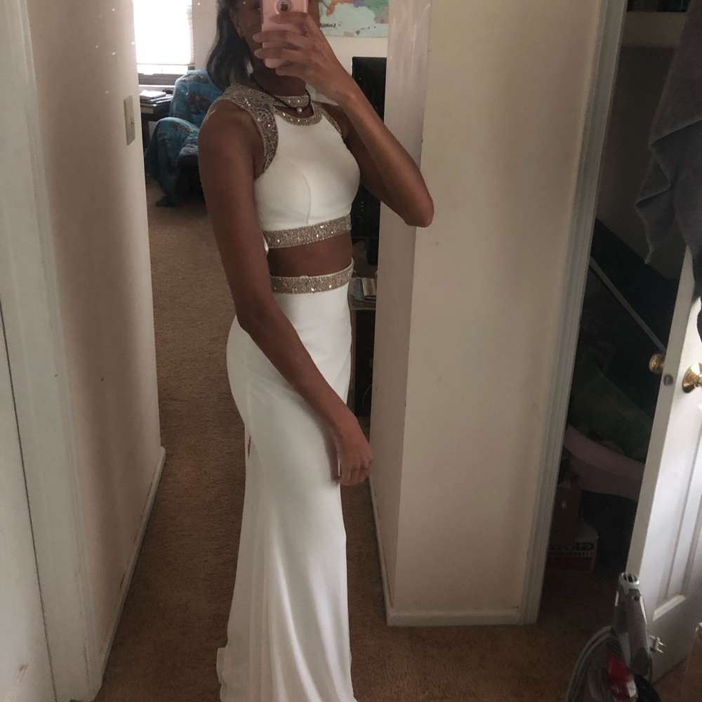 FAVIANA S7926 Lace Up 2 Piece Prom Dress